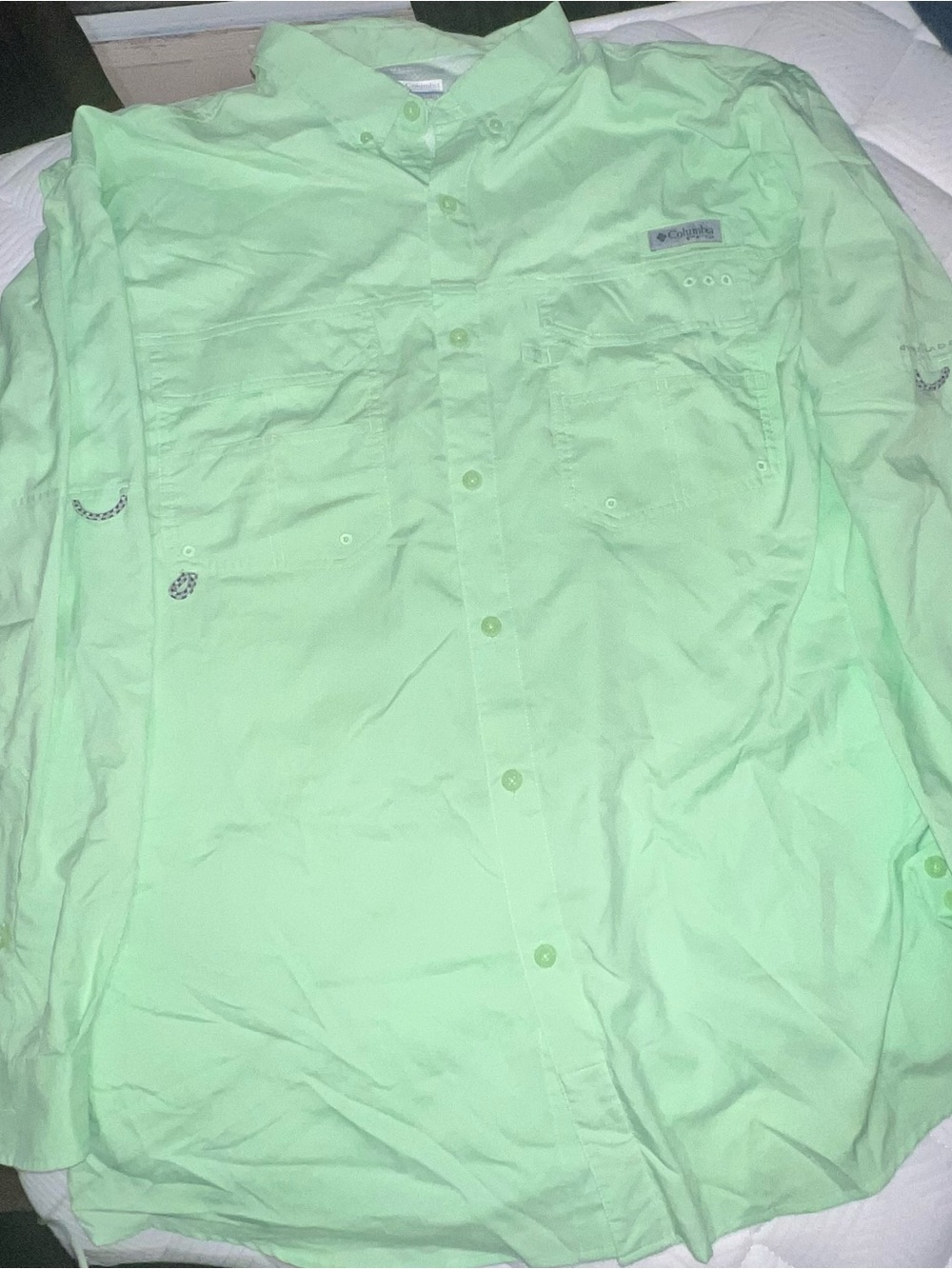 Columbia PFG Tamiami™ II long-sleeve fishing shirt in light green. Size 1X
